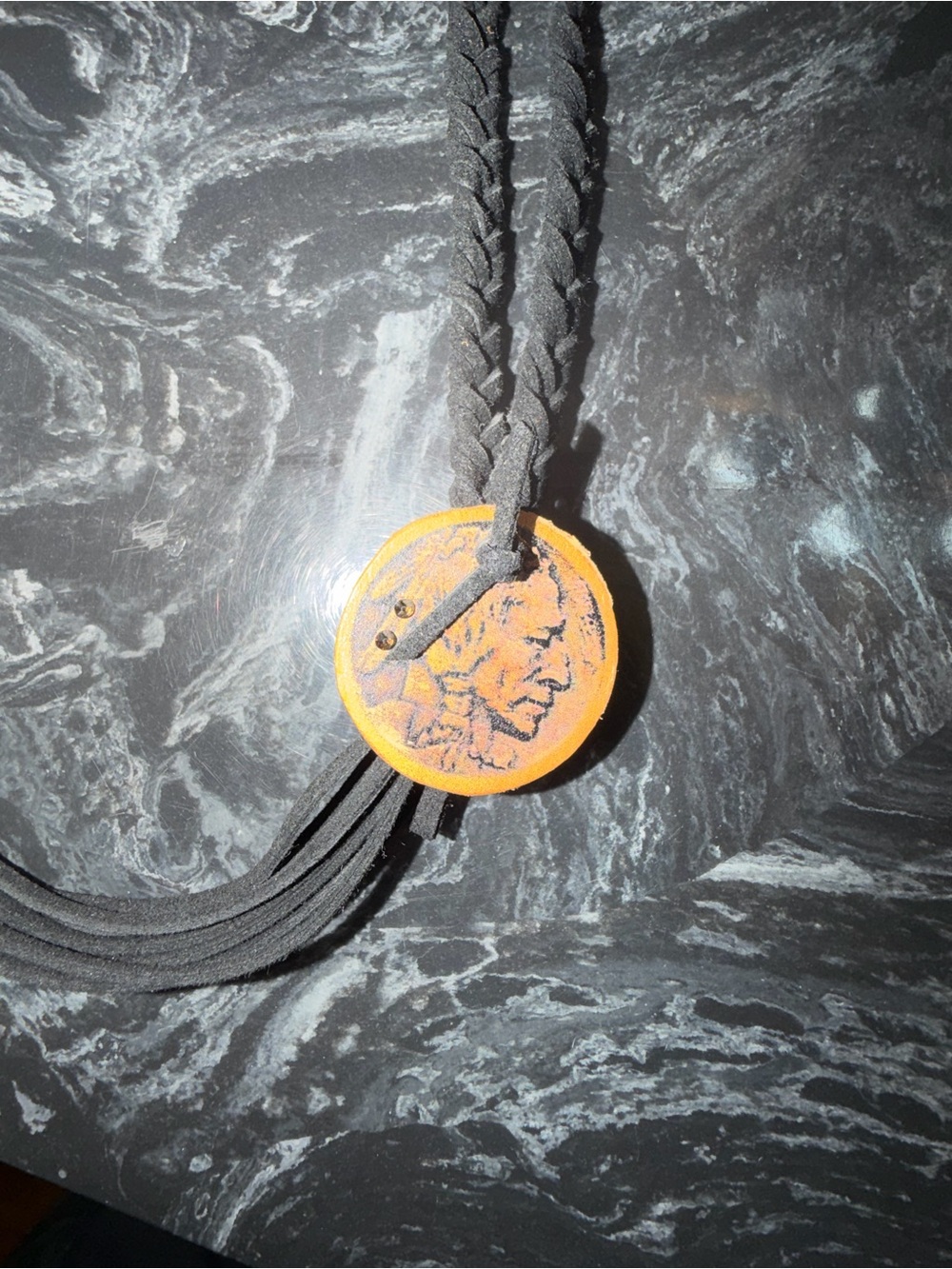 XOXO Black Leather Necklace and Earring Set with Wood Medallions - Picture 3 of 4